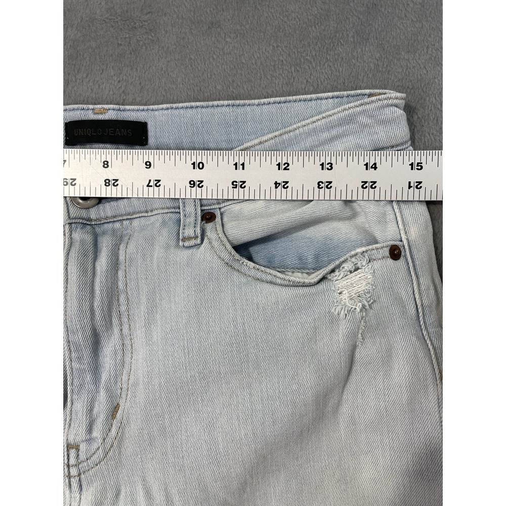 Uniqlo Jeans Womens 27 Blue Light Wash High Rise Straight Distressed Baggy - Picture 3 of 10